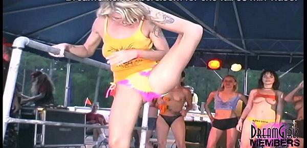  Biker Contest Chicks Strip Naked For Big Crowd